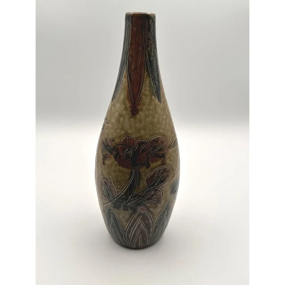 Vintage Otagiri OMC Japan Pottery Vase Abstract Bird Flower Design